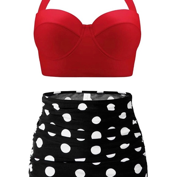 50s retro polka dot high waist Bikini swimsuit L - Picture 3 of 9